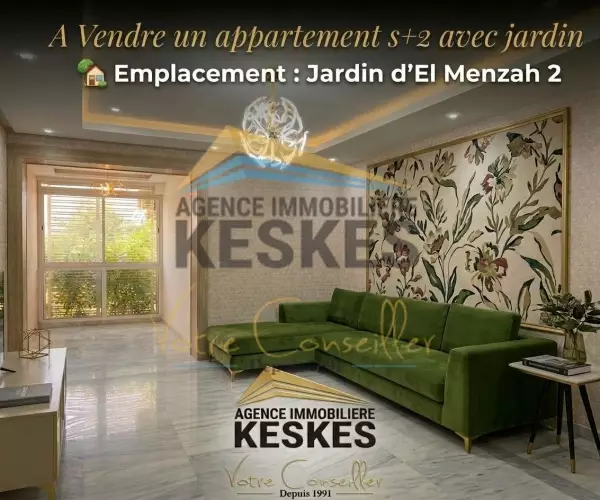 Appartement S+2 avec Jardin aux Jardins D'el Menzah